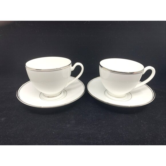 2 Waterford Kilbarry Platinum Cups and Saucers Footed Coffee Tea Fine Bone China - Picture 4 of 12